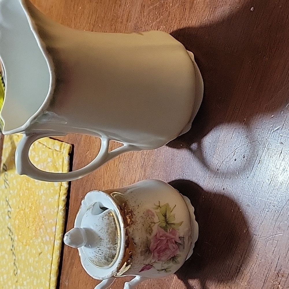 Vintage German Floral W Roses Porcelain Creamer and Sugar